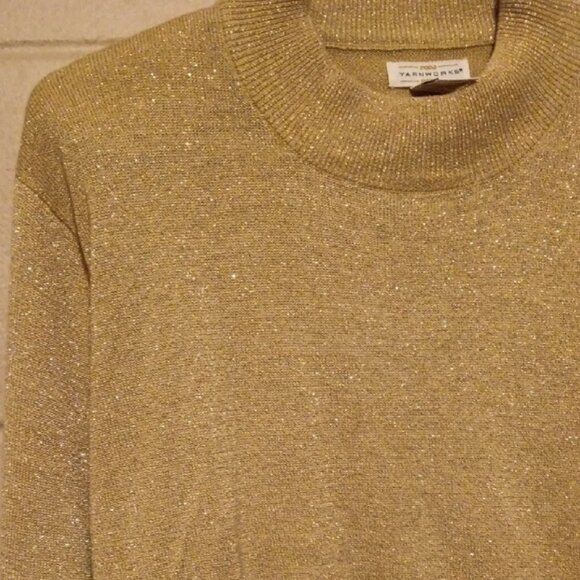 Vintage Yarnworks himmering Gold Turtleneck Sweater Should Pads Siz XL - Picture 3 of 9